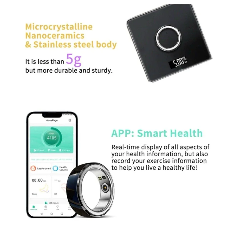 Smart Fitness Ring Health Tracker Sleep Monitor Bluetooth App Activity Tracker